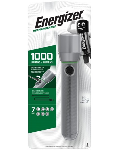 Energizer Metal Vision HD Rechargeable LED Handheld Flashlight 1000 LM, USB charging
