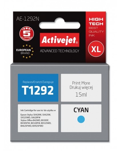 Activejet AE-1292N Ink (replacement for Epson T1292 Supreme 15 ml cyan)