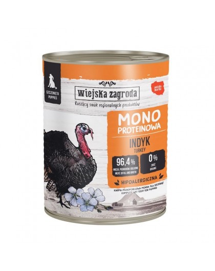 WIEJSKA ZAGRODA Monoproteiin Kalkun (kutsikas) - märg koeratoit - 800g