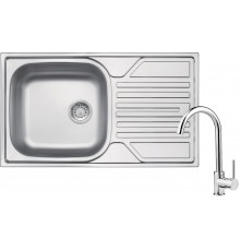 Steel sink with 1-bowl faucet with drainer