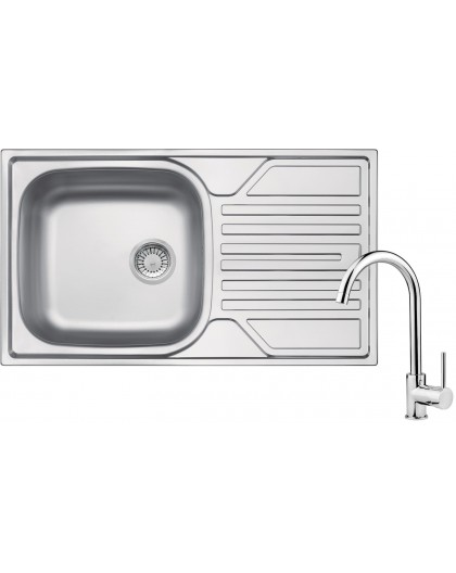 Steel sink with 1-bowl faucet with drainer