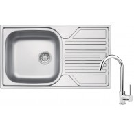 Steel sink with 1-bowl faucet with drainer