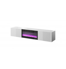 RTV cabinet SLIDE 200K with electric fireplace 200x40x37 cm all in gloss white