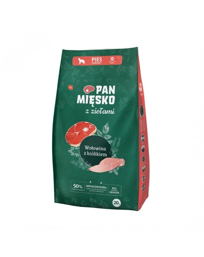 PAN MIĘSKO with herbs Beef with rabbit M - dry dog food - 20kg