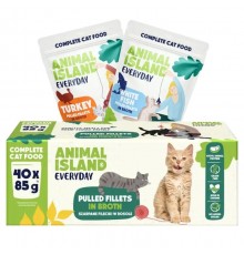ANIMAL ISLAND Everyday Turkey and White Fish Fillets in Broth - Wet Cat Food - 40 x 85g