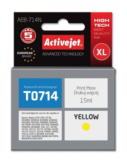 Activejet AEB-714N Ink (replacement for Epson T0714, T0894, T1004 Supreme 15 ml yellow)