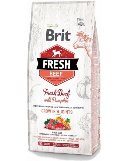 BRIT Fresh Puppy&Junior для крупных пород - Растущий и суставной (с говядиной и тыквой) - сухой корм для собак - 12 кг