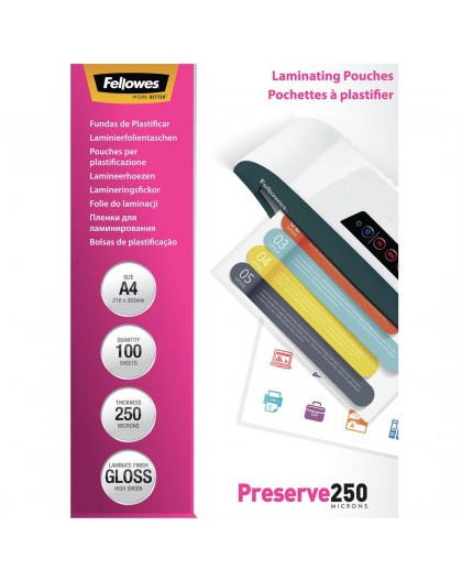 Fellowes A4 Glossy 250 Micron Laminating Pouch - 100 pack