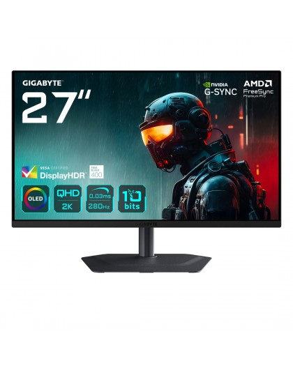 GIGABYTE MO27Q2A 27” OLED 2K QHD Gaming Monitor - 2560 x 1440, 280Hz, 0.03ms, 250 cd/m², FreeSync Premium Pro, DisplayHDR True B