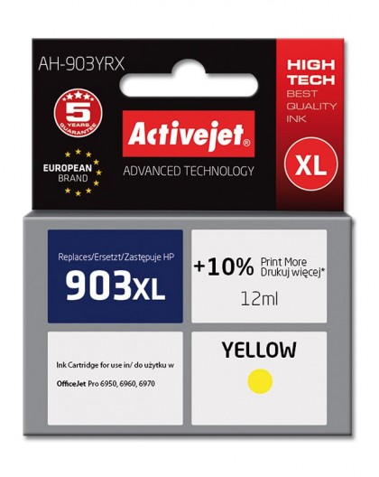 Activejet AH-903YRX Ink (replacement for HP 903XL T6M11AE Premium 12 ml yellow)