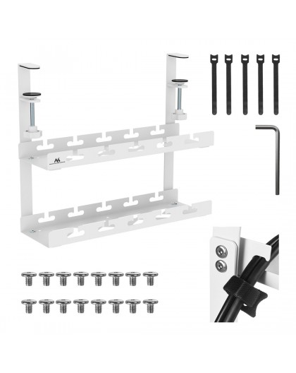 Maclean under-desk cable organizer, max. load 5kg, 2 levels, white, MC-104 W