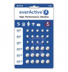 Mini alkaline battery Set everActive 10 x G3 / LR41, 5 x G4 / LR626, 5 x G10 / LR1130, 10 x G13 / LR1154
