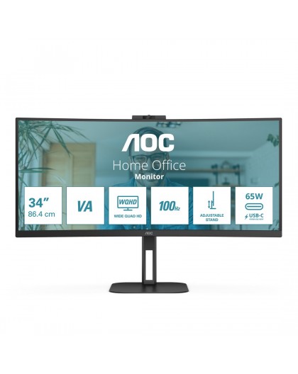 AOC V5 CU34V5CW/BK LED display 86.4 cm (34") 3440 x 1440 pixels Wide Quad HD Black