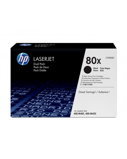 HP 80X 2-pack High Yield Black Original LaserJet Toner Cartridges