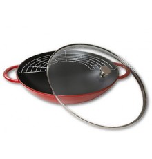 Staub cast iron wok with lid - Red, 37 cm