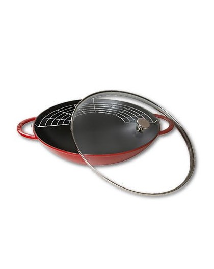 Staub cast iron wok with lid - Red, 37 cm