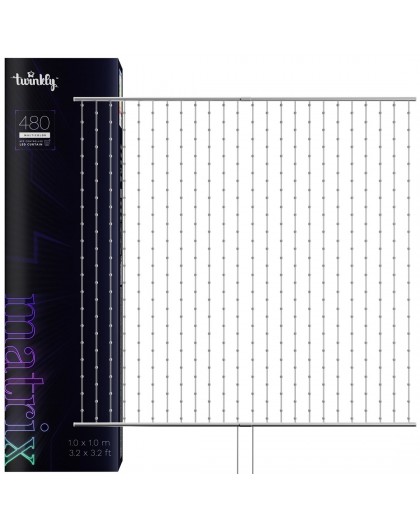 Twinkly Matrix - 480 RGB LED Pearl-shaped lights, clear wire, 3.3x3.3ft F-plug type