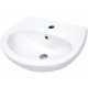 Wall-mounted ceramic washbasin with space for a tap