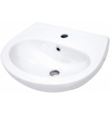 Wall-mounted ceramic washbasin with space for a tap