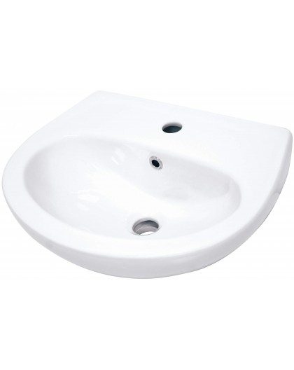 Wall-mounted ceramic washbasin with space for a tap