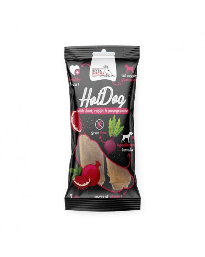 SYTA MICHA Chewing Hot Dog Rabbit with pomegranate in Deer skin - dog treat - 2 pcs.