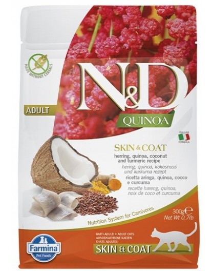 FARMINA N&D Quinoa Skin&Coat Cat Herring and Coconut Adult - dry cat food - 300 g