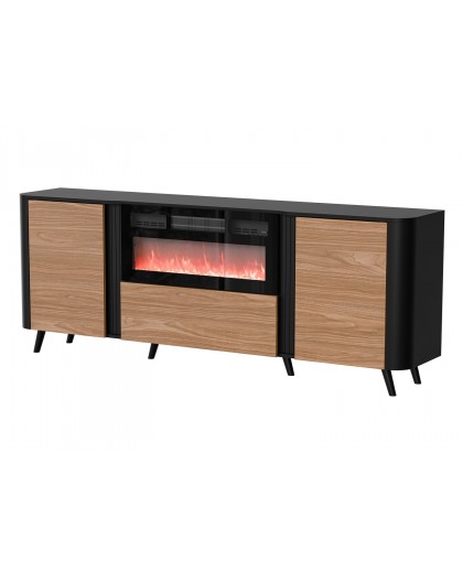 Cama Volare chest of drawers 200 x 39 x 75 cm black/walnut + fireplace