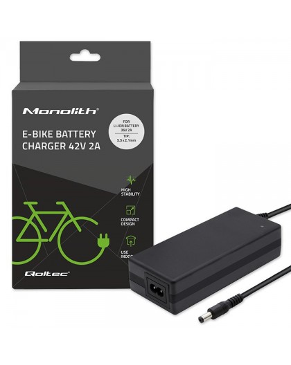 Qoltec 50760 Charger for e-bike batteries 36V | 42V | 2A | 5.5*2.1