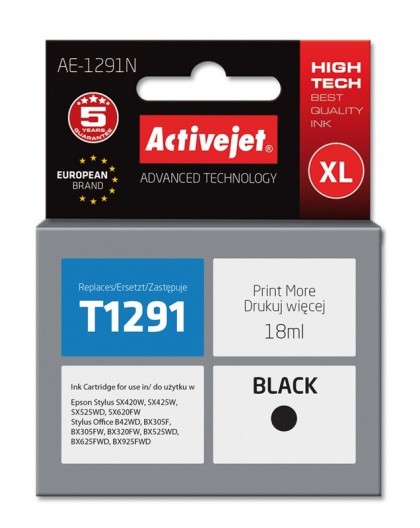 Activejet AE-1291N Ink (replacement for Epson T1291 Supreme 18 ml black)