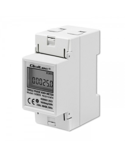 Qoltec 50899 Single phase electronic energy consumption meter | 230 V | LCD | 2P | DIN rail