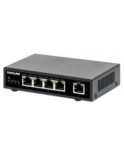 Intellinet 5-Port Gigabit Ethernet PoE+ Switch, Four PSE PoE Ports, IEEE 802.3at/af (PoE+/PoE) Compliant, PoE Power Budget up to