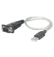 Manhattan USB-A to Serial Converter cable, 45cm, Male to Male, Serial/RS232/COM/DB9, Prolific PL-2303RA Chip, Black/Silver cable