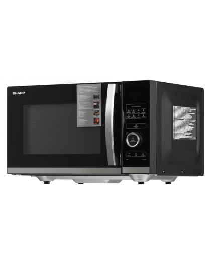 Микроволновая печь Sharp YC-QS254AE-B, настольная, Solo, 25 л, 900 Вт, черная, нержавеющая сталь