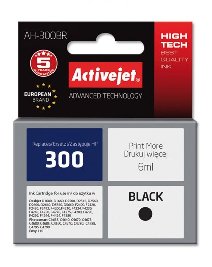 Activejet AH-300BR ink (replacement for HP 300 CC640EE Premium 6 ml black)