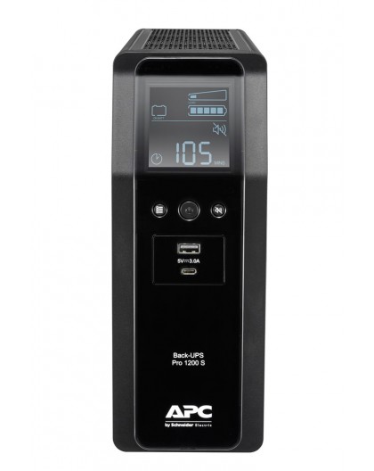 APC Back-UPS Pro, 1200VA/720W, Tower, 230V, 8x IEC C13 outlets, Sine Wave, AVR, USB Type A + C ports, LCD, User Replaceable Batt