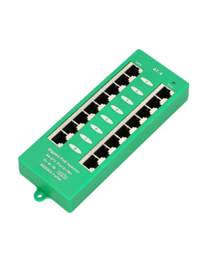 Extralink Gigabit PoE Injector 8 Port Active, 8 ports Gigabit 802.3at/af, Mode A