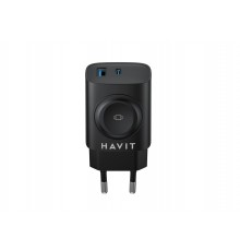 Havit UC132 EU - GaN 22 W dual-port charger with wireless charging option, black
