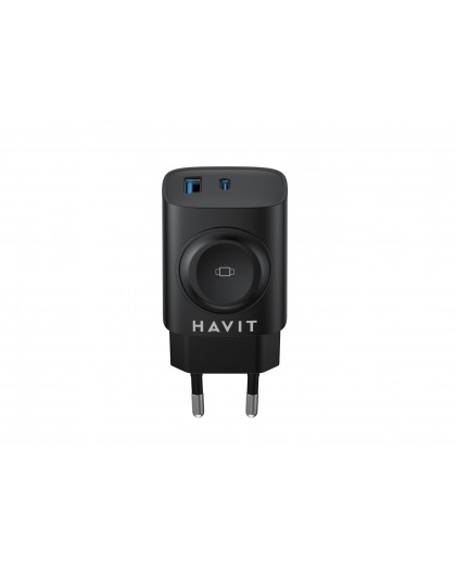 Havit UC132 EU - GaN 22 W dual-port charger with wireless charging option, black