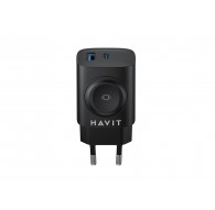 Havit UC132 EU - GaN 22 W dual-port charger with wireless charging option, black