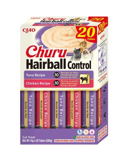 INABA Churu Hairball control Tuna and chicken recipe - cat treats - 20x14g