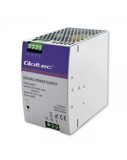 Qoltec 50901 Industrial DIN rail power supply | 480W | 24V | 20A