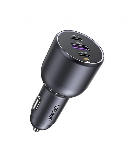 Ugreen 130W 3-Port Fast Car Char gray Headphones, Mobile computer, Mobile phone, Laptop, Power bank, Telephone Grey Cigar lighte