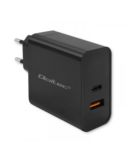 Qoltec 52381 Super Quick PD charger | 1xUSB-C | 1xUSB| 90W | 5-20V | 2.4-4.35A | Black