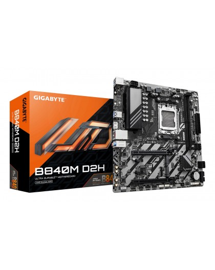 GIGABYTE B840M D2H Motherboard - AMD Ryzen 9000 CPUs, 5+2+2 Phases VRM, up to 7600MHz DDR5, 1xPCIe 4.0 + 1xPCIe 3.0 M.2, 2.5GbE 