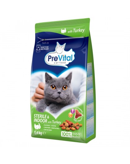 PREVITAL Cat Food Sterile with Turkey - Dry Cat Food - 1.4 kg