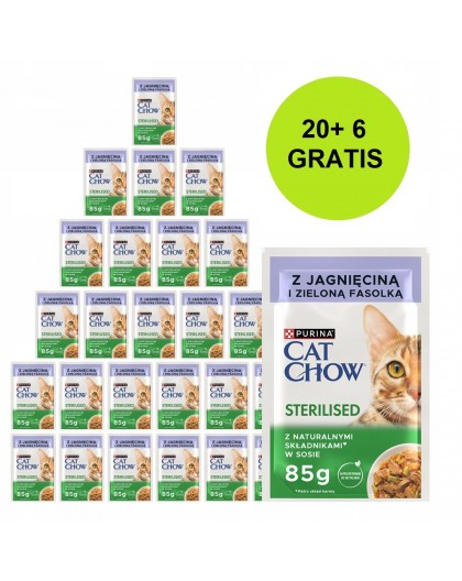 PURINA Cat Chow Sterilised with lamb and green beans in sauce - wet cat food - 26x85g (20 + 6 GRATIS)