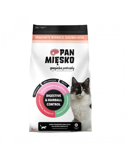 PAN MIĘSKO Digestive & Hairball Control Turkey - dry cat food - 3kg