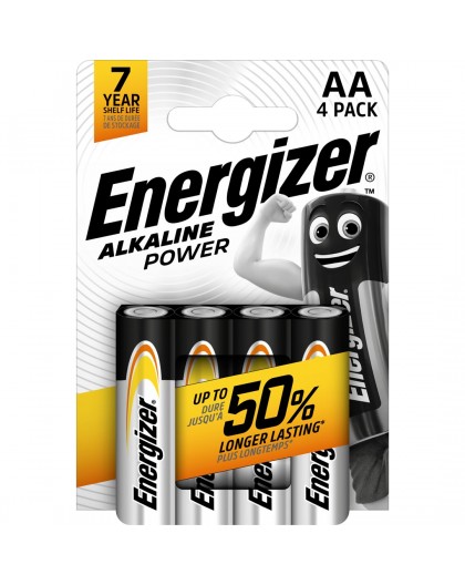 ENERGIZER BATTERY ALKALINE POWER AA LR6 BLISTER 4 PIECES