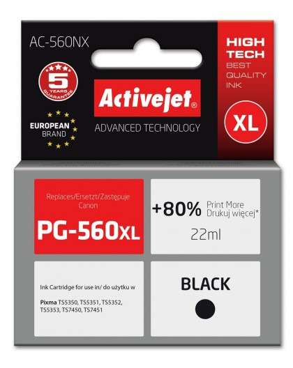 Activejet AC-560NX Ink (replacement for Canon PG-560XL Supreme 22 ml black)