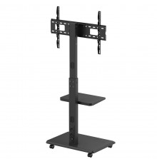 Stand / cart for TV Ergo-Office, max. load 50kg / 5kg shelf, max. VESA 600x400, built-in power strip, black, ER-304 B